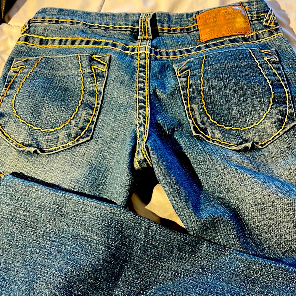 Size 28 limited edition World Tour True Religion  jeans orange and yellow thread